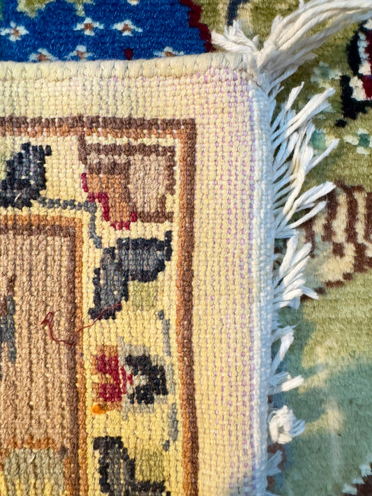 Hand Knotted Umer Khayyam Silk Wool Wall Rug 2 x 3 ft