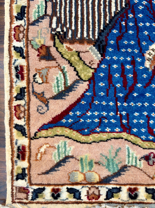 Hand Knotted Umer Khayyam Silk Wool Wall Rug 2 x 3 ft