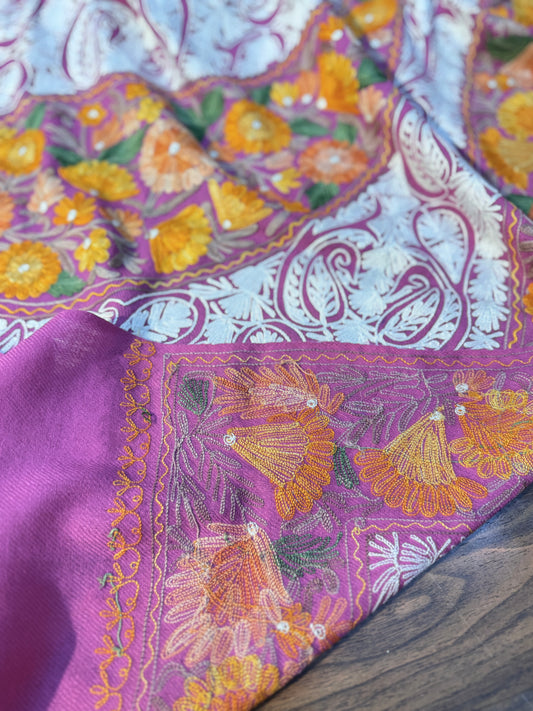 Woolen Kashmiri Stole All Over Embroidery