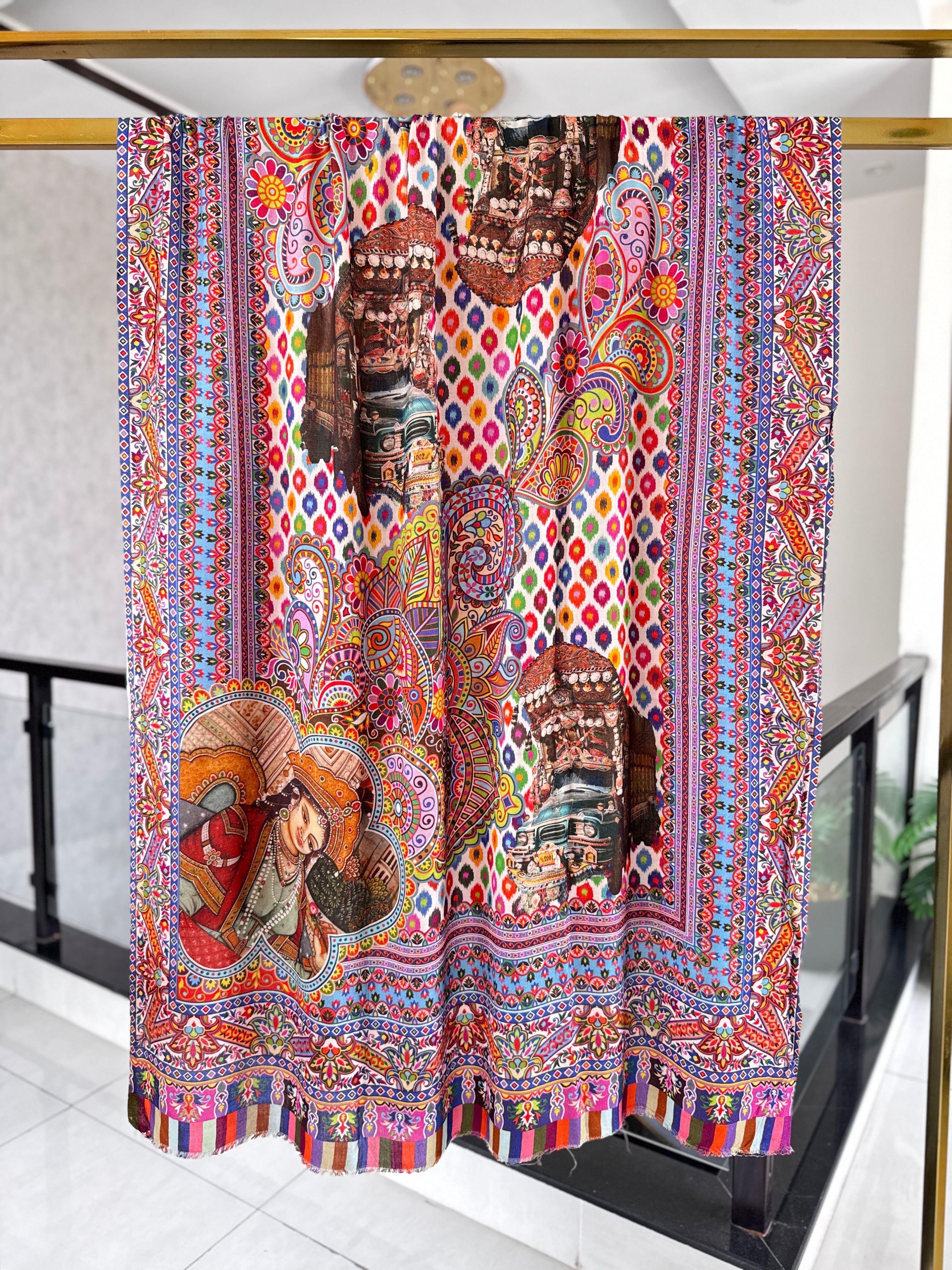Printed Mughal shawl, 45x90 inches