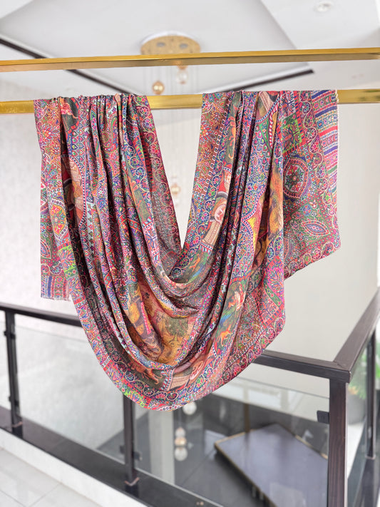 Printed Shawl Mughal Art 45 x 90 inches