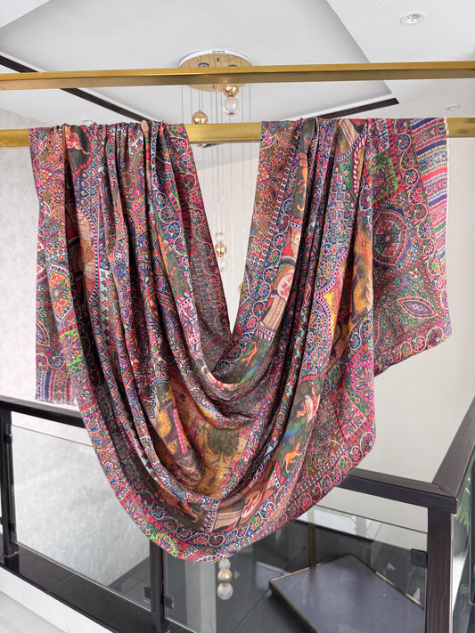 Printed Shawl Mughal Art 45 x 90 inches
