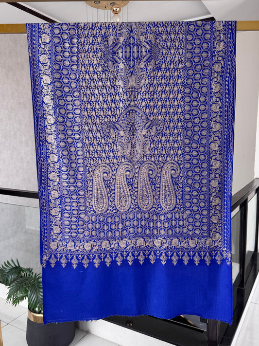 Light Pashmina intricate Embroidery Blue Stole 28 x 80 inches approx