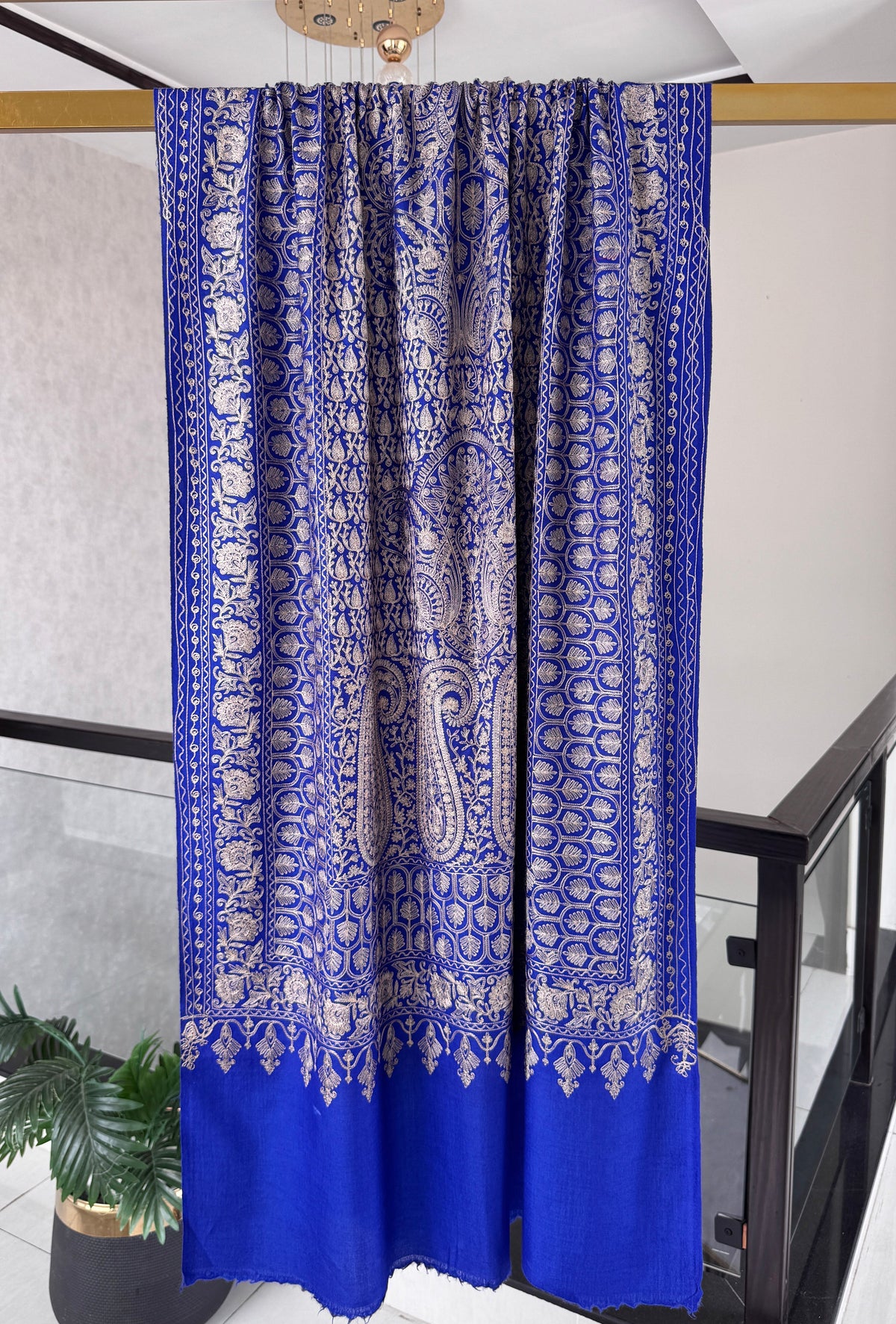 Light Pashmina intricate Embroidery Blue Stole 28 x 80 inches approx