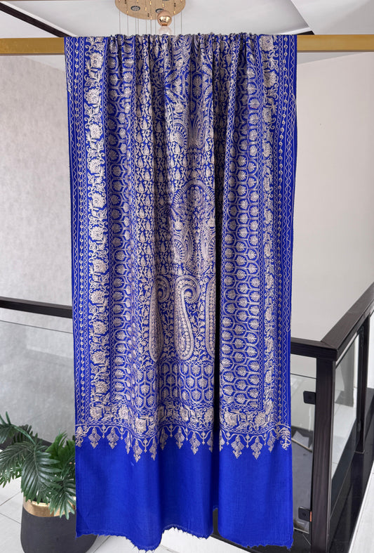 Light Pashmina intricate Embroidery Blue Stole 28 x 80 inches approx