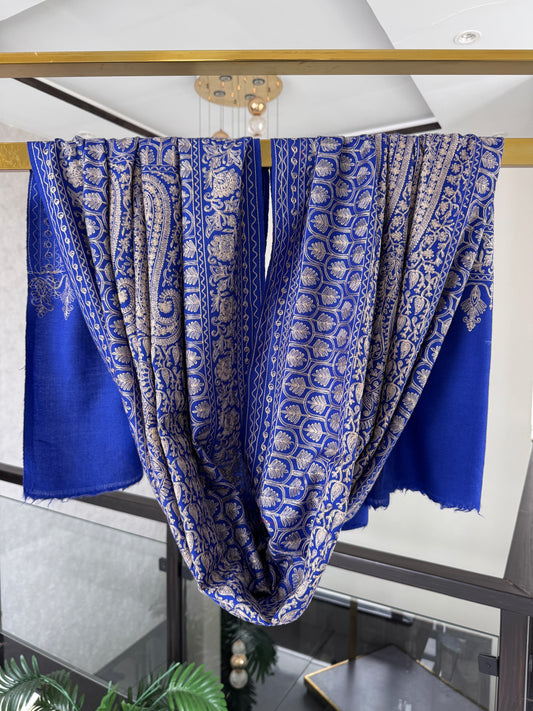 Light Pashmina intricate Embroidery Blue Stole 28 x 80 inches approx