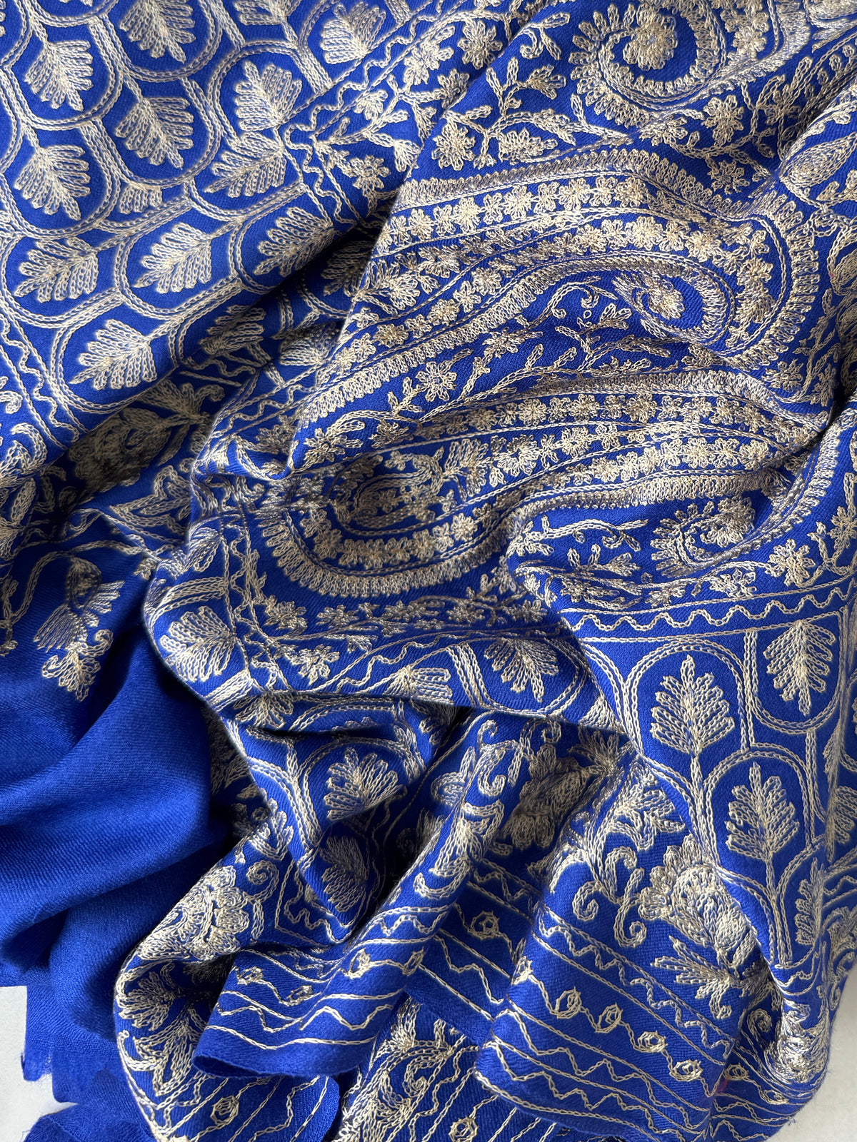 Light Pashmina intricate Embroidery Blue Stole 28 x 80 inches approx