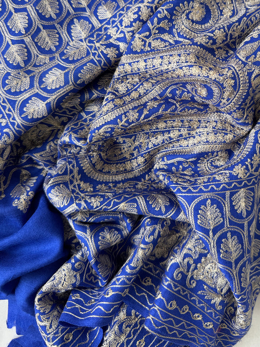 Light Pashmina intricate Embroidery Blue Stole 28 x 80 inches approx
