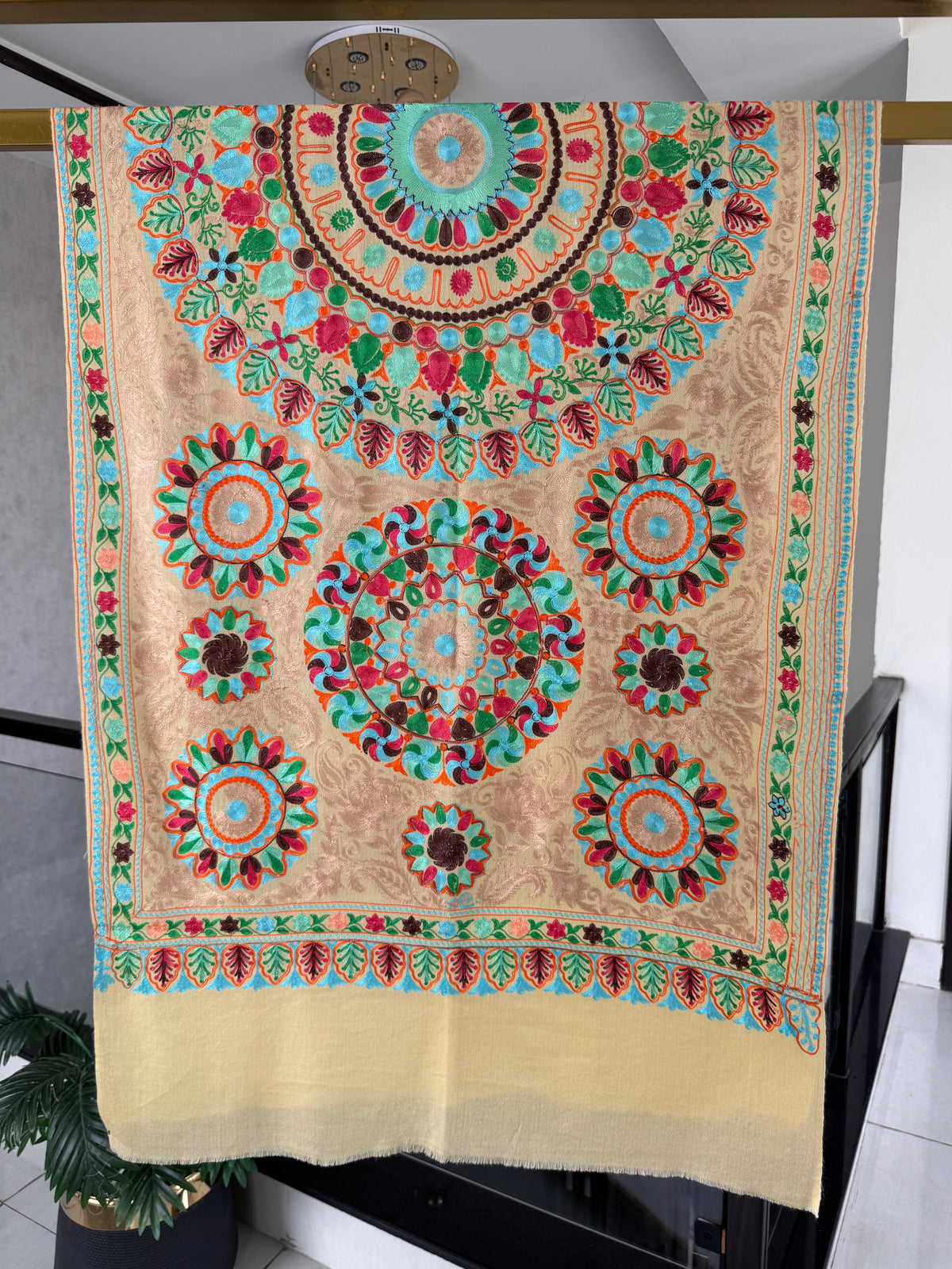 Hand Embroidered Pashmina Stole – Toosh Silk Blend II, 28x80 inches approx
