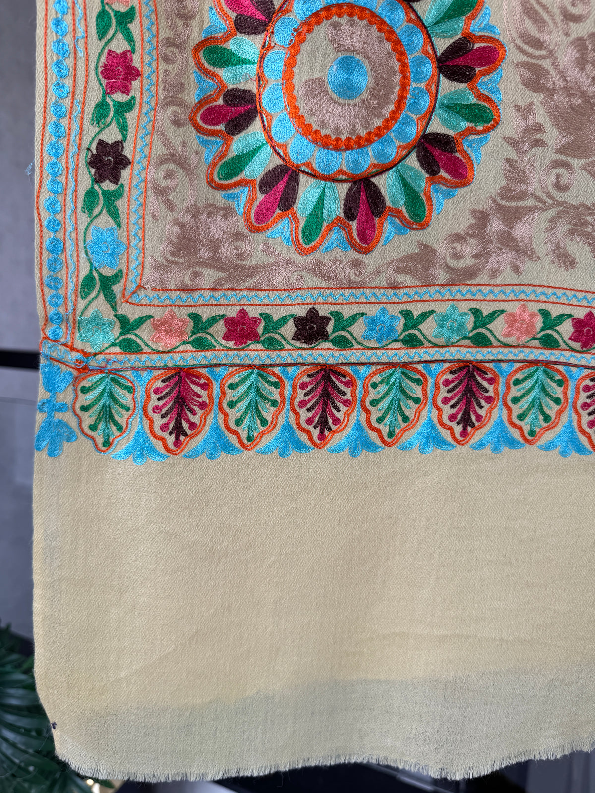 Hand Embroidered Pashmina Stole – Toosh Silk Blend II, 28x80 inches approx
