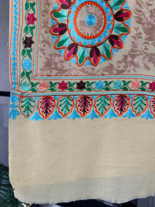 Hand Embroidered Pashmina Stole – Toosh Silk Blend II, 28x80 inches approx