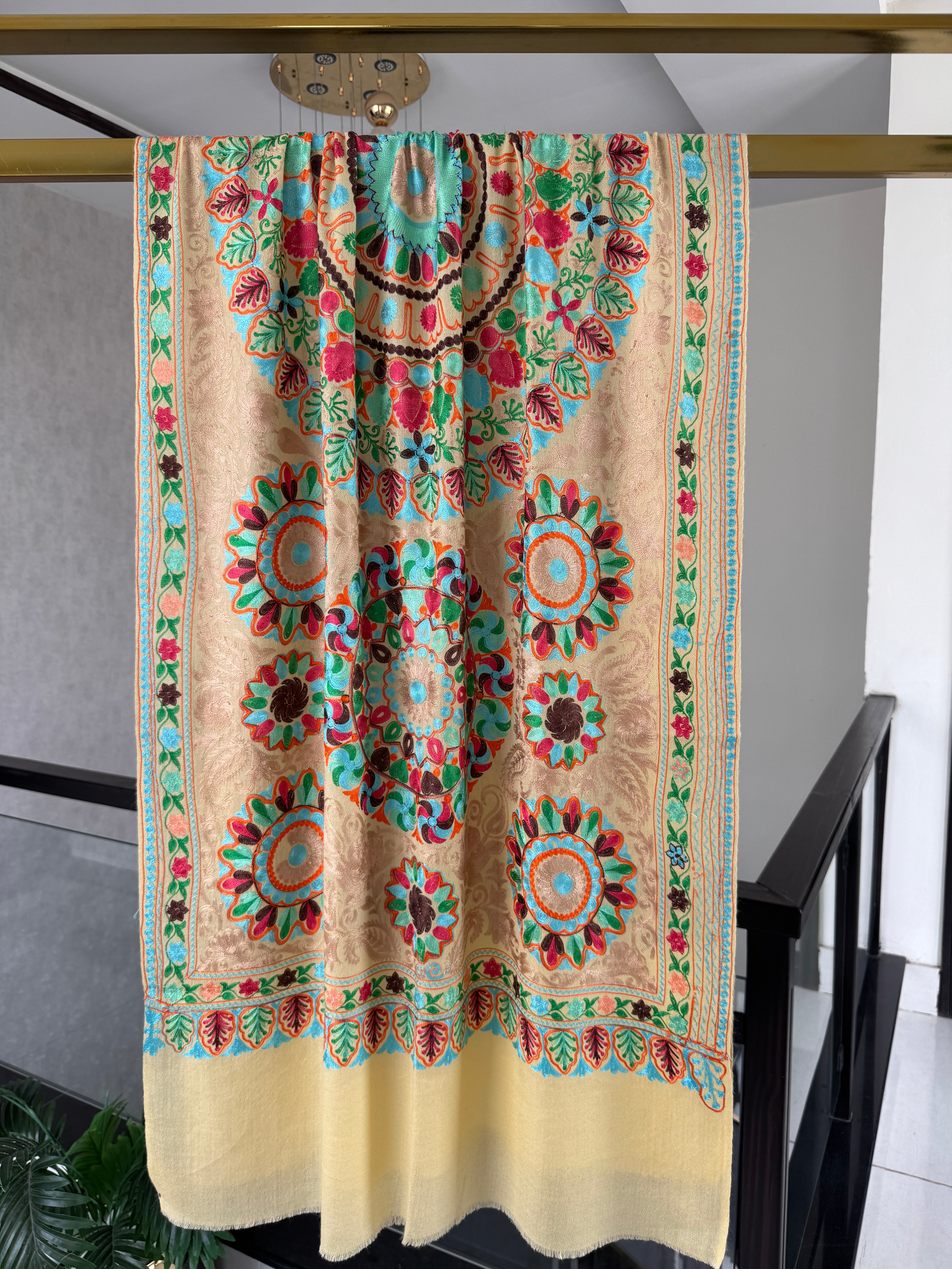 Hand Embroidered Pashmina Stole – Toosh Silk Blend II, 28x80 inches approx