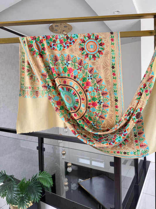 Hand Embroidered Pashmina Stole – Toosh Silk Blend II, 28x80 inches approx