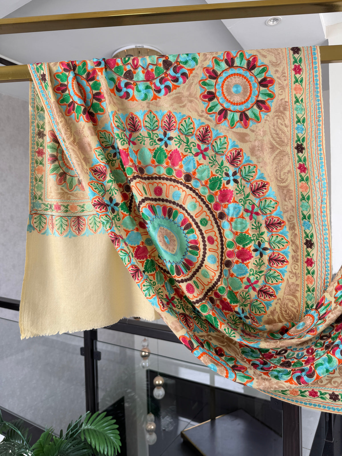 Hand Embroidered Pashmina Stole – Toosh Silk Blend II, 28x80 inches approx