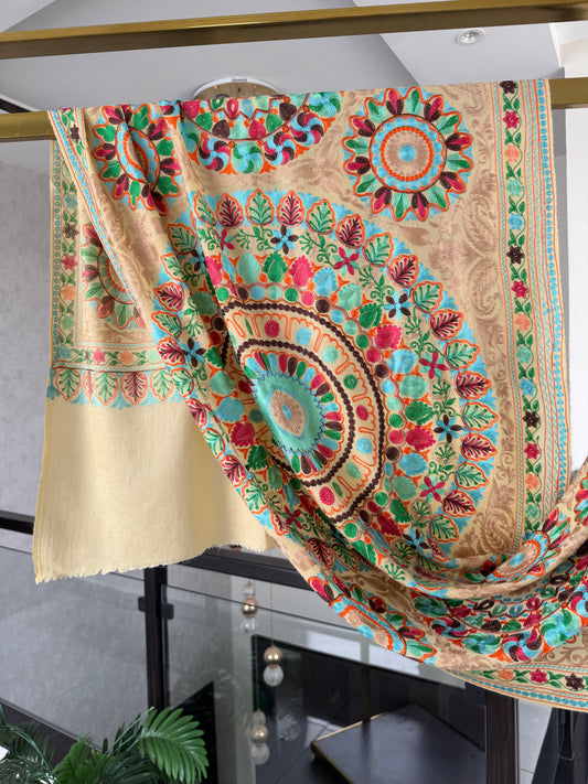 Hand Embroidered Pashmina Stole – Toosh Silk Blend II, 28x80 inches approx