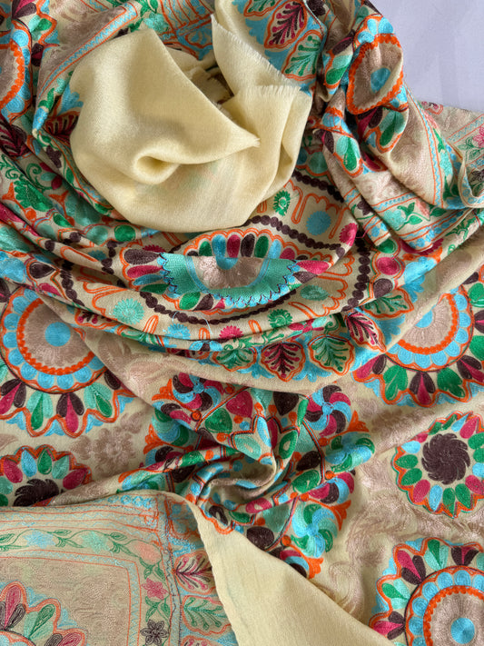 Hand Embroidered Pashmina Stole – Toosh Silk Blend II, 28x80 inches approx