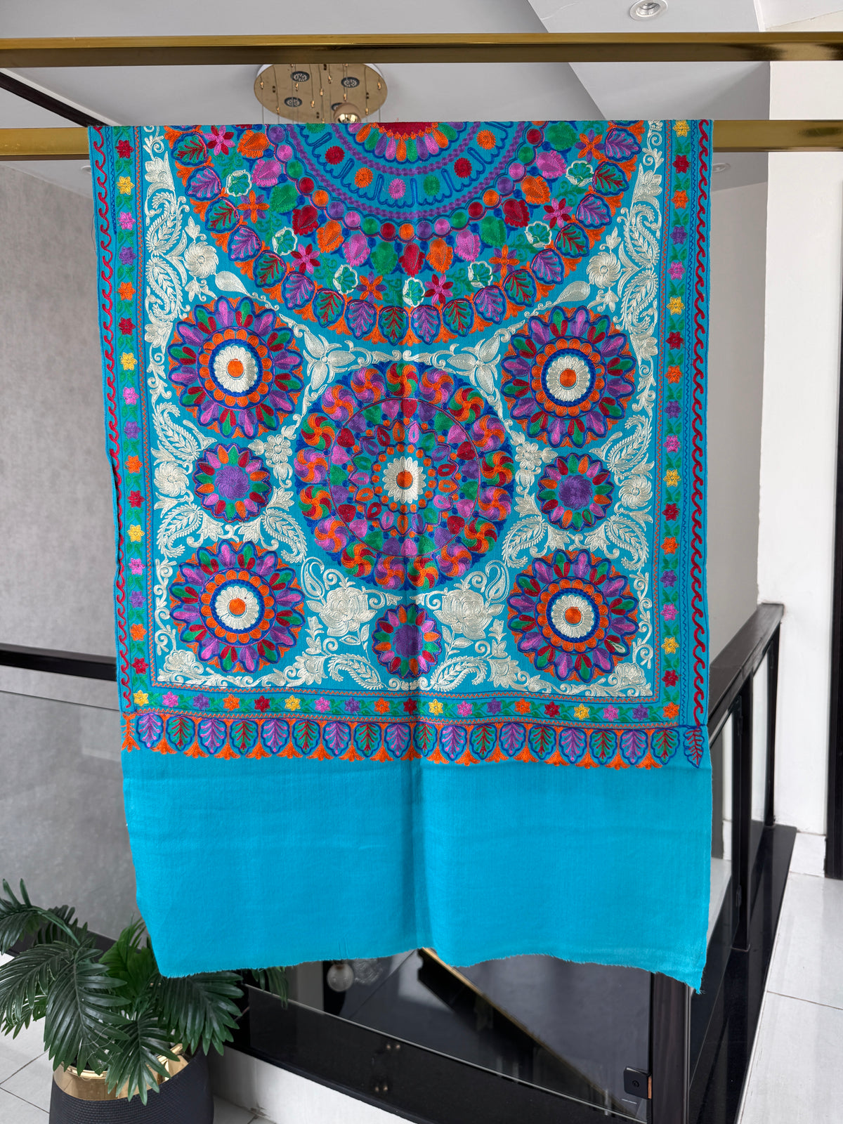 Hand Embroidered Pashmina Stole – Toosh Silk Blend I, 28x80 inches approx