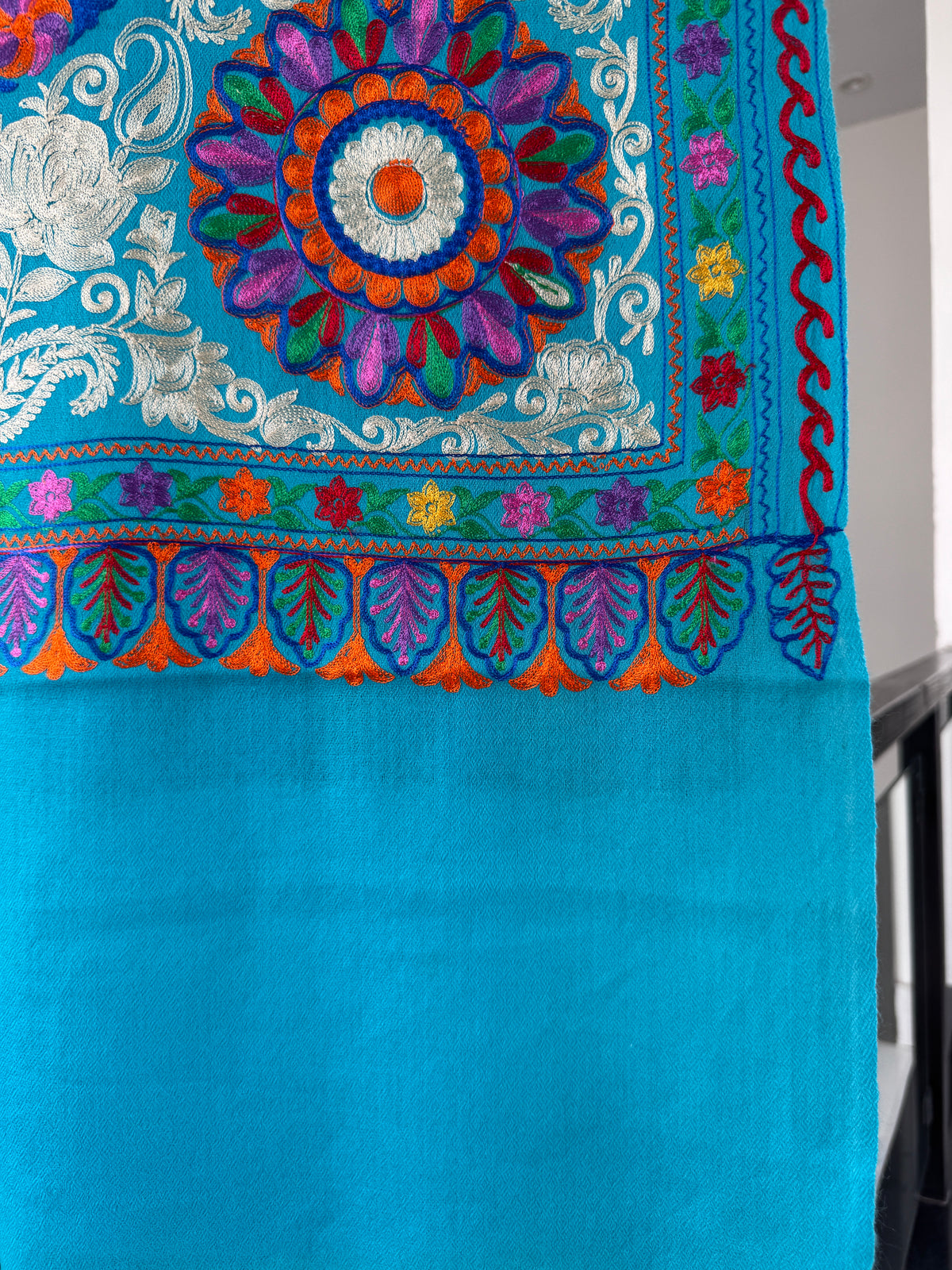 Hand Embroidered Pashmina Stole – Toosh Silk Blend I, 28x80 inches approx