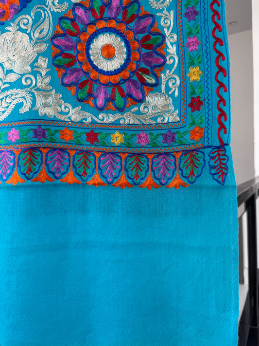 Hand Embroidered Pashmina Stole – Toosh Silk Blend I, 28x80 inches approx
