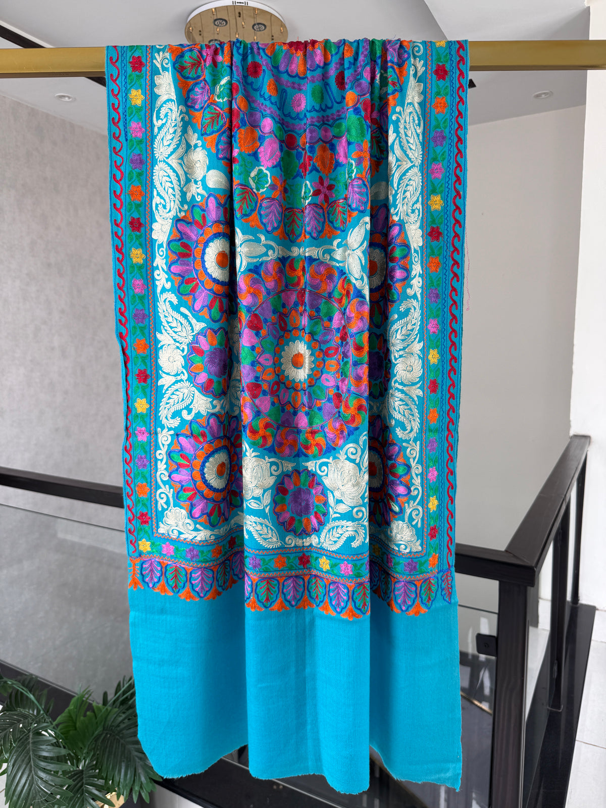 Hand Embroidered Pashmina Stole – Toosh Silk Blend I, 28x80 inches approx