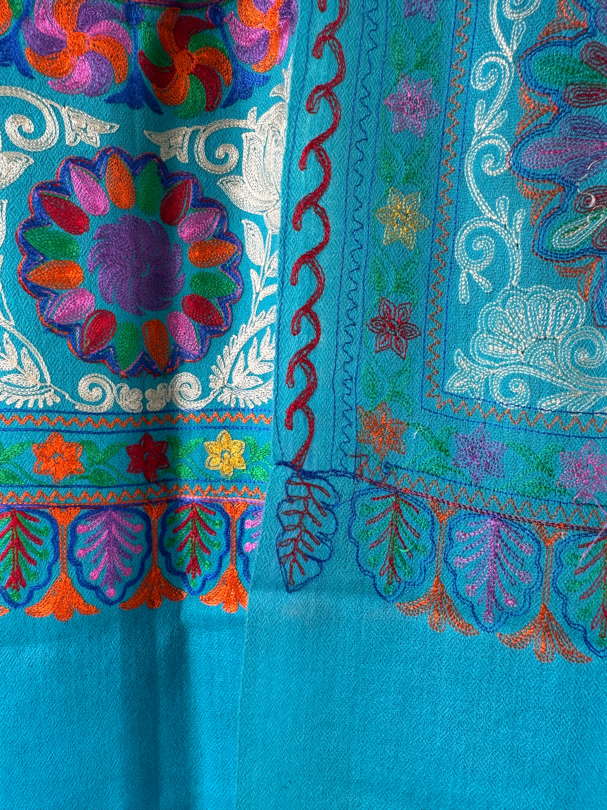 Hand Embroidered Pashmina Stole – Toosh Silk Blend I, 28x80 inches approx