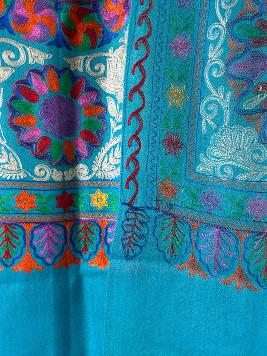 Hand Embroidered Pashmina Stole – Toosh Silk Blend I, 28x80 inches approx