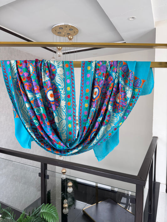 Hand Embroidered Pashmina Stole – Toosh Silk Blend I, 28x80 inches approx