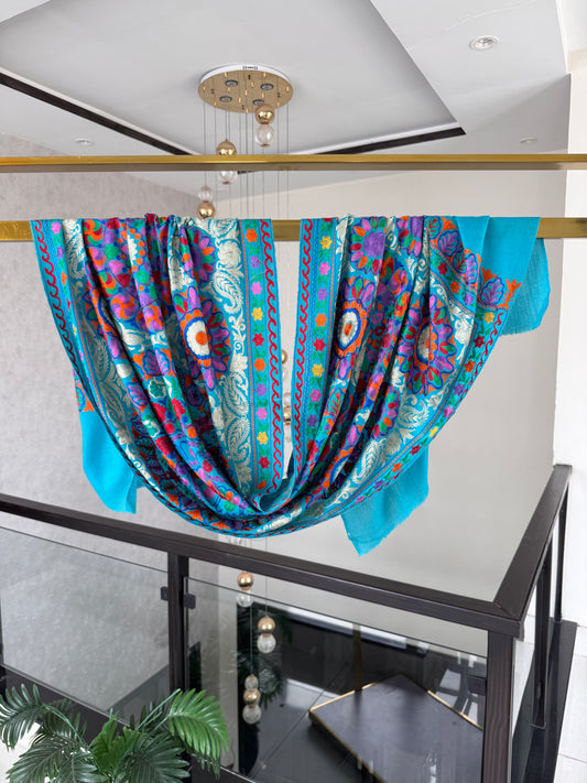 Hand Embroidered Pashmina Stole – Toosh Silk Blend I, 28x80 inches approx