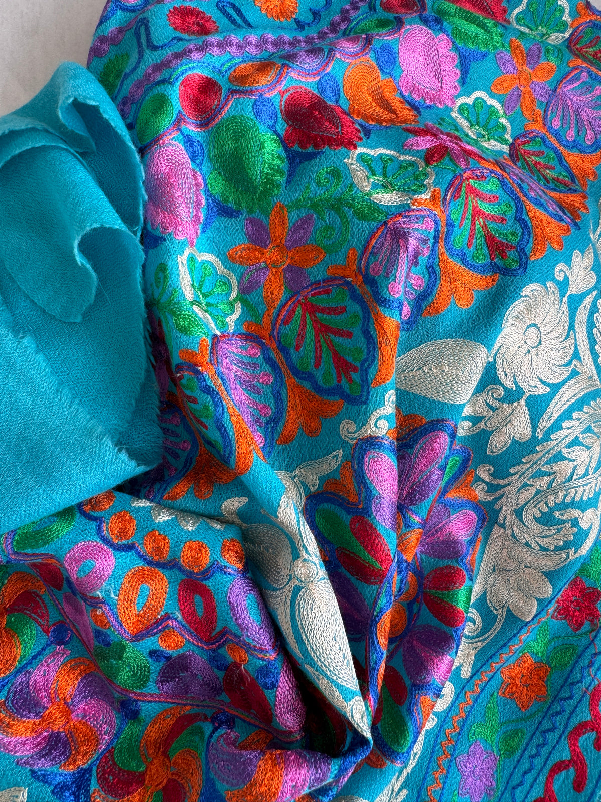 Hand Embroidered Pashmina Stole – Toosh Silk Blend I, 28x80 inches approx