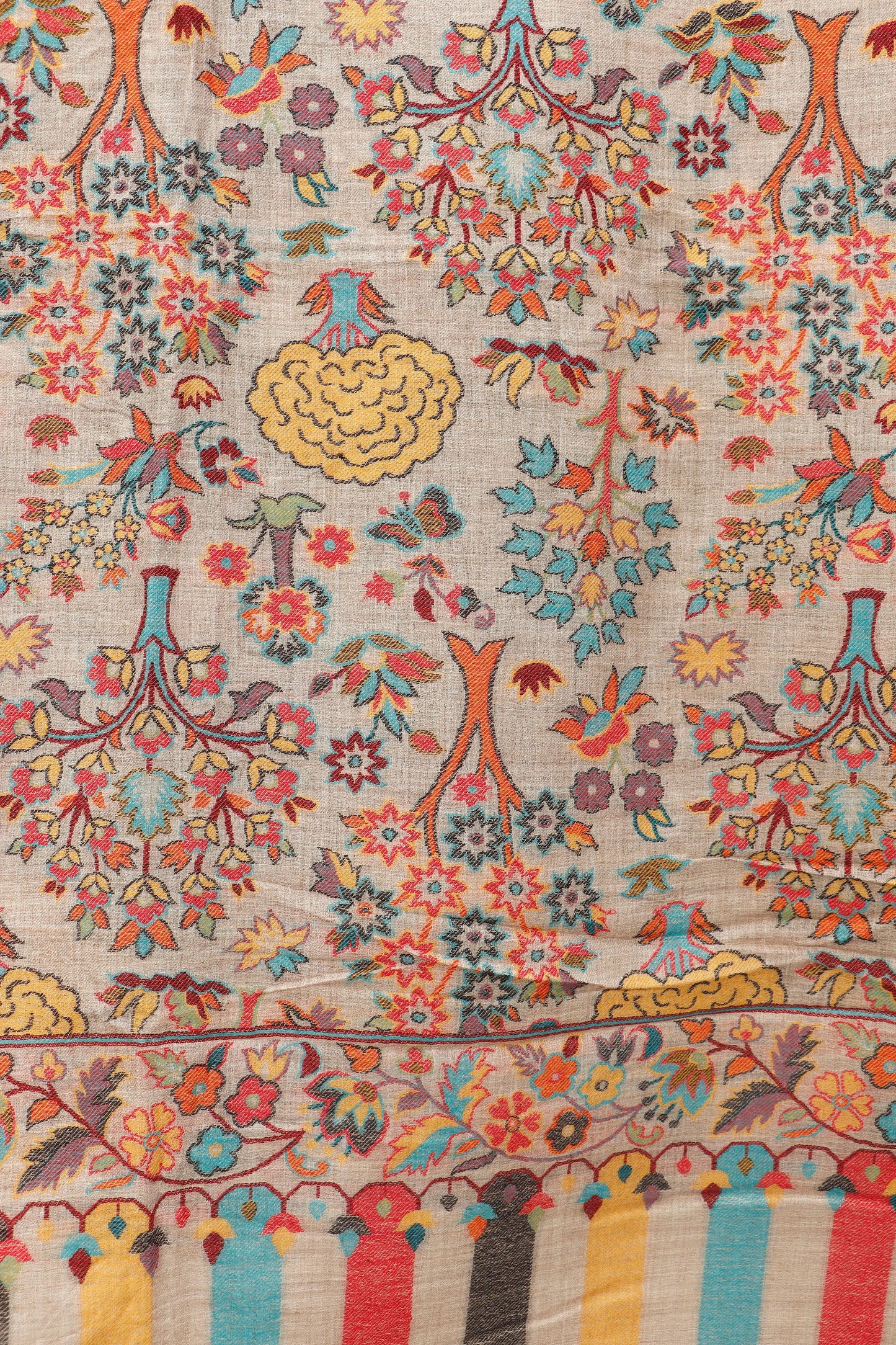 Kani Shawl handwoven Kashmiri wool shawl, draped view