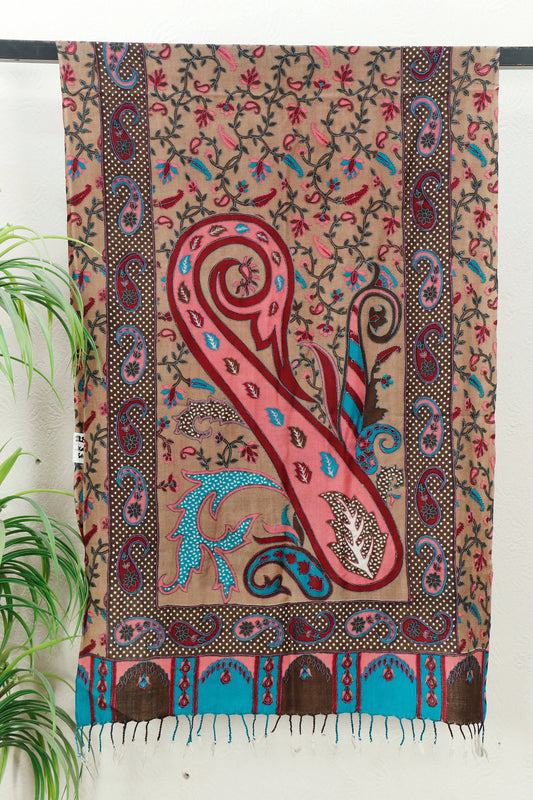 Kalamkar Sozni Stole hand-painted with Sozni embroidery, front view