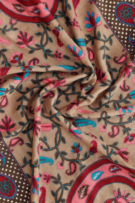 Kalamkar Sozni Stole hand-painted with Sozni embroidery, draped view