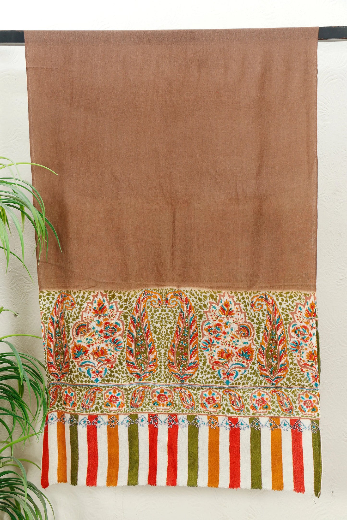 Kalamkar Sui Palla Stole hand-painted with embroidered border, front view