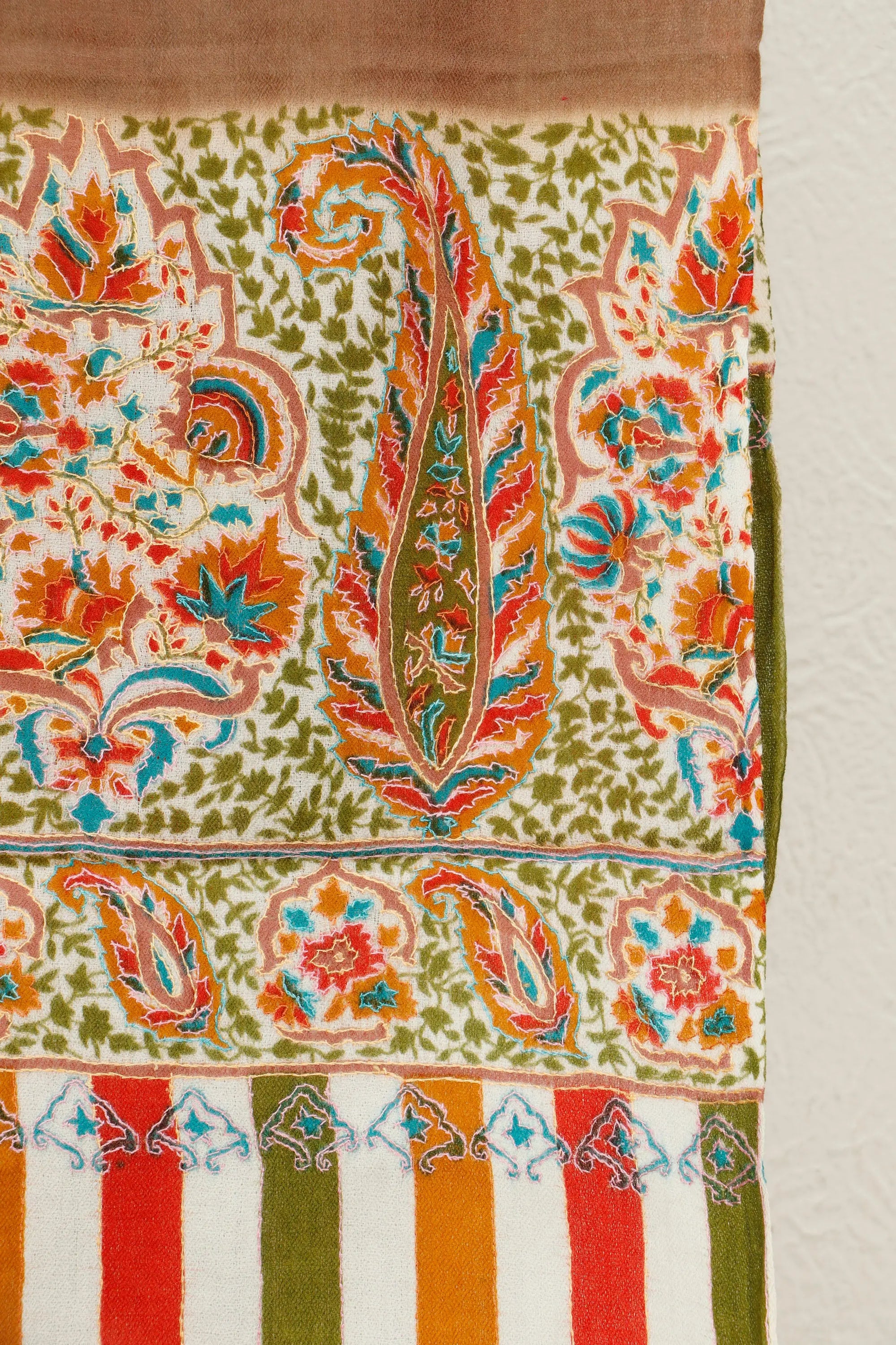 Kalamkar Sui Palla Stole hand-painted with embroidered border, border detail