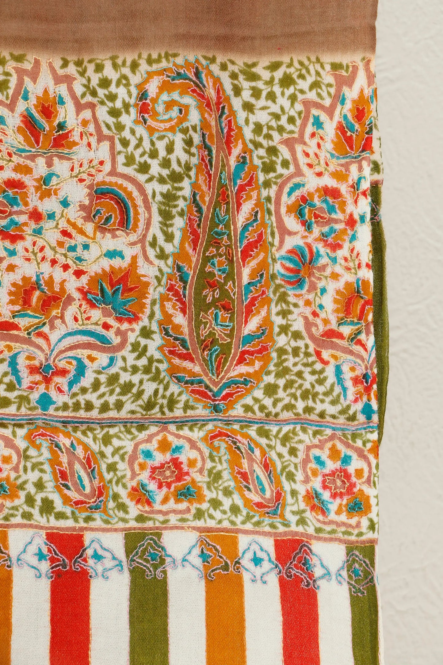 Kalamkar Sui Palla Stole hand-painted with embroidered border, border detail
