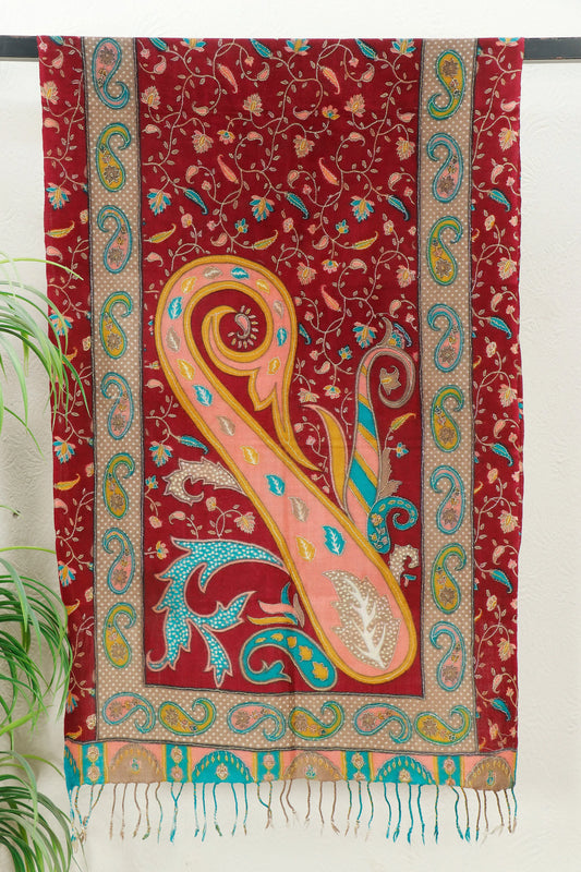 Kalamkar Stole hand-painted artistic gift stole, front view