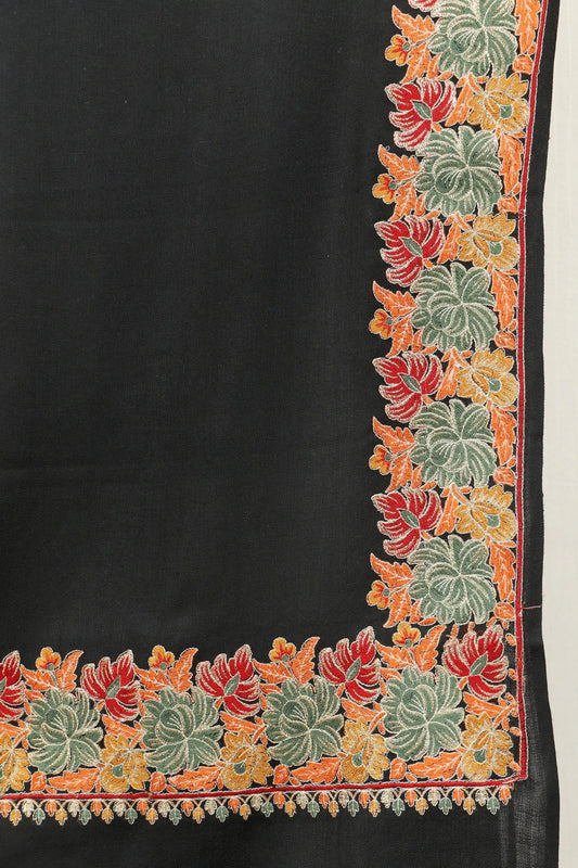 Pashmina Shawl with Tilla Embroidery – Black
