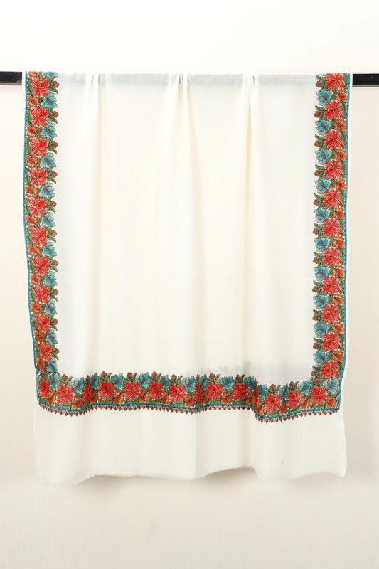 Pashmina Shawl with Tilla Embroidery – White