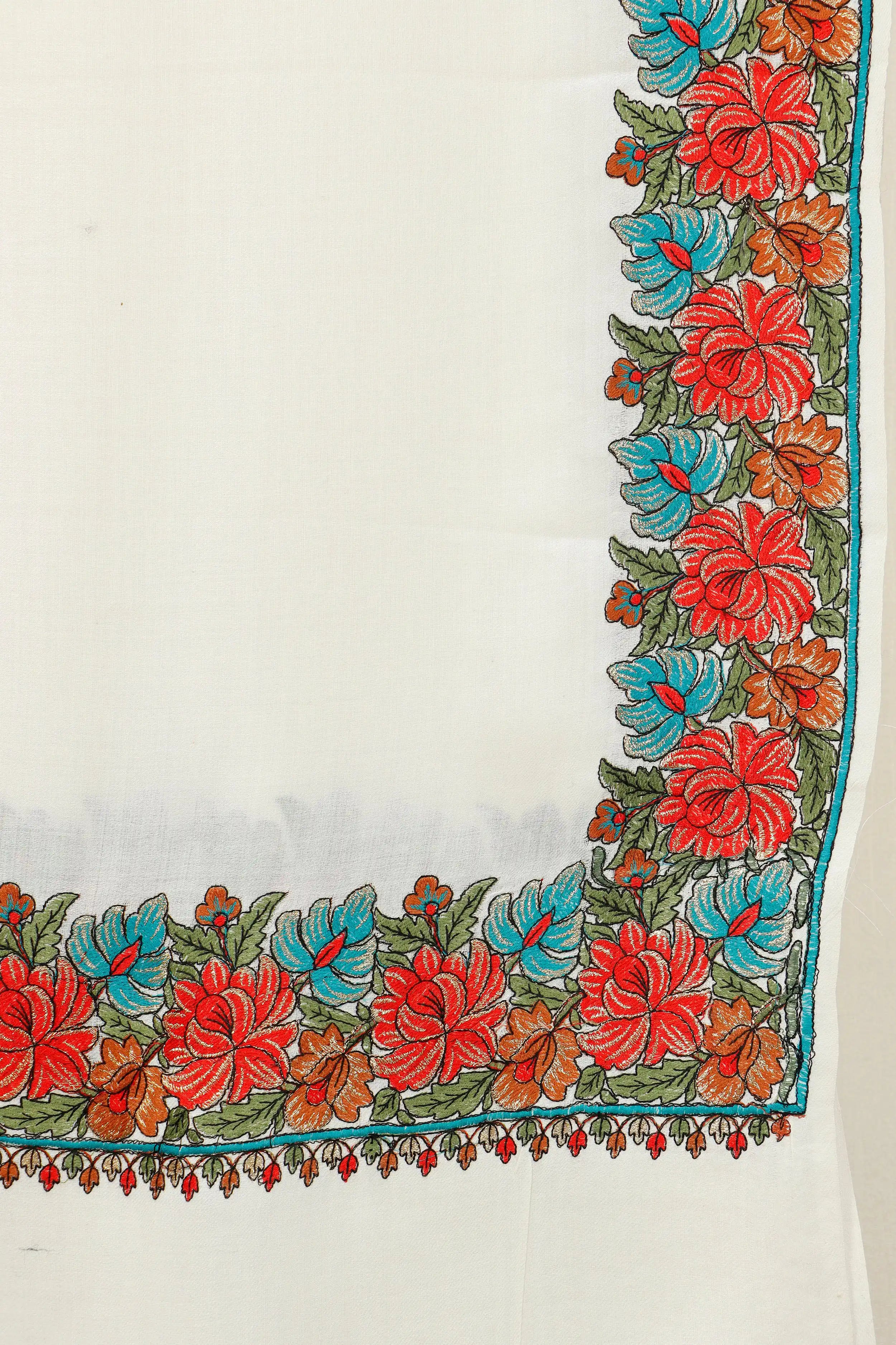 Pashmina Shawl with Tilla Embroidery – White