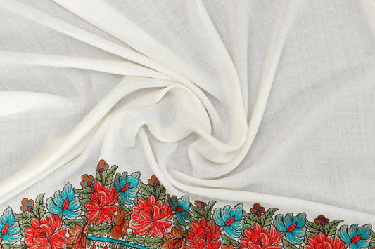 Pashmina Shawl with Tilla Embroidery – White