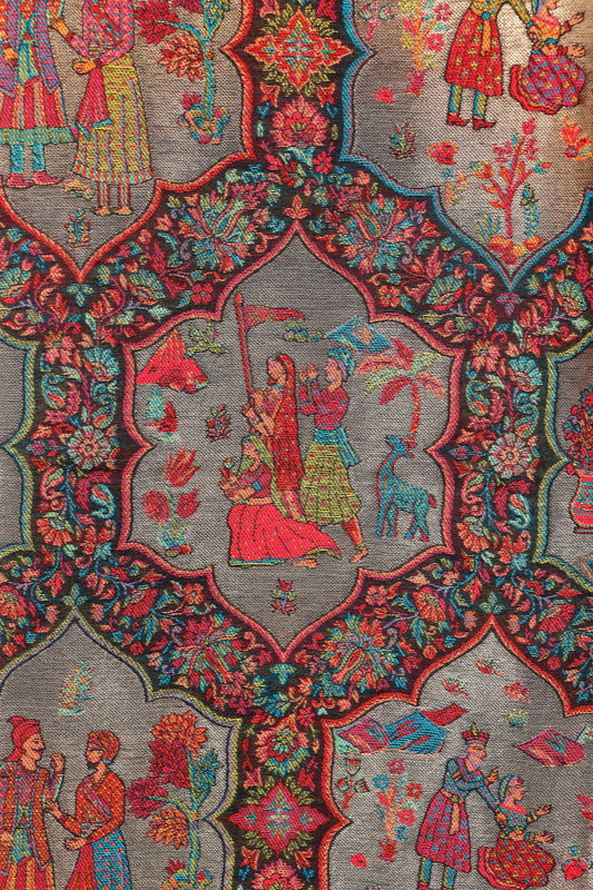 Kani Zari Shawl Kashmiri wool with zari work, draped view