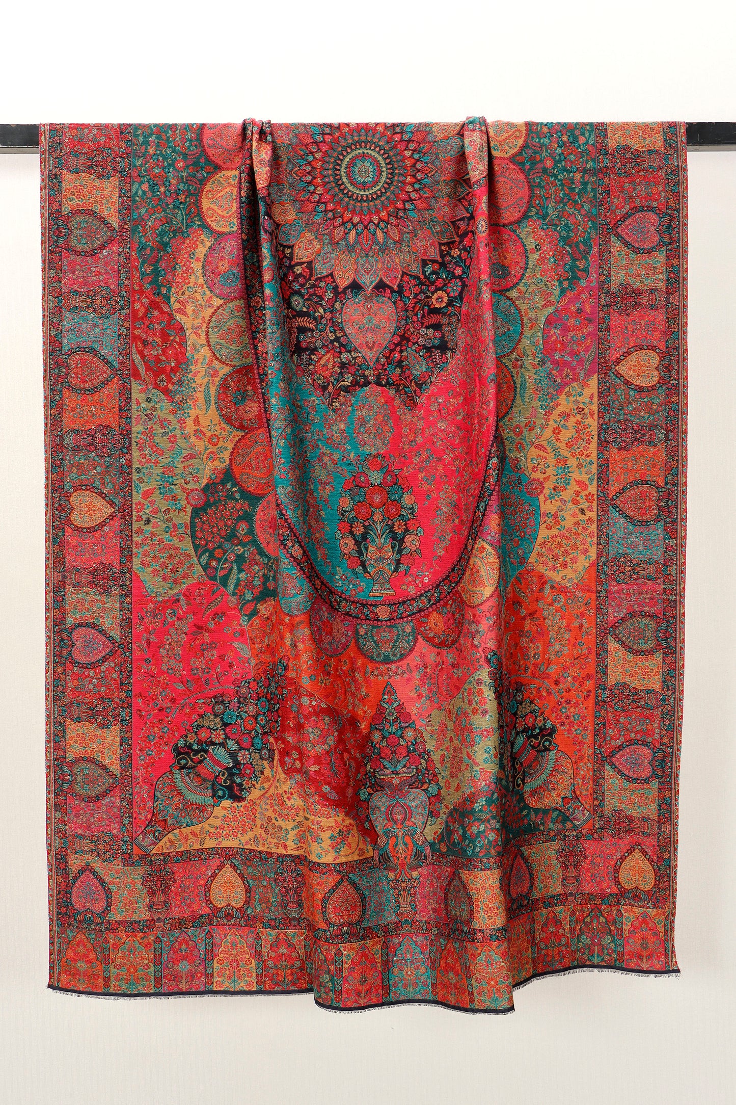Kani Zari Shawl Kashmiri wool bridal shawl with zari work, front view