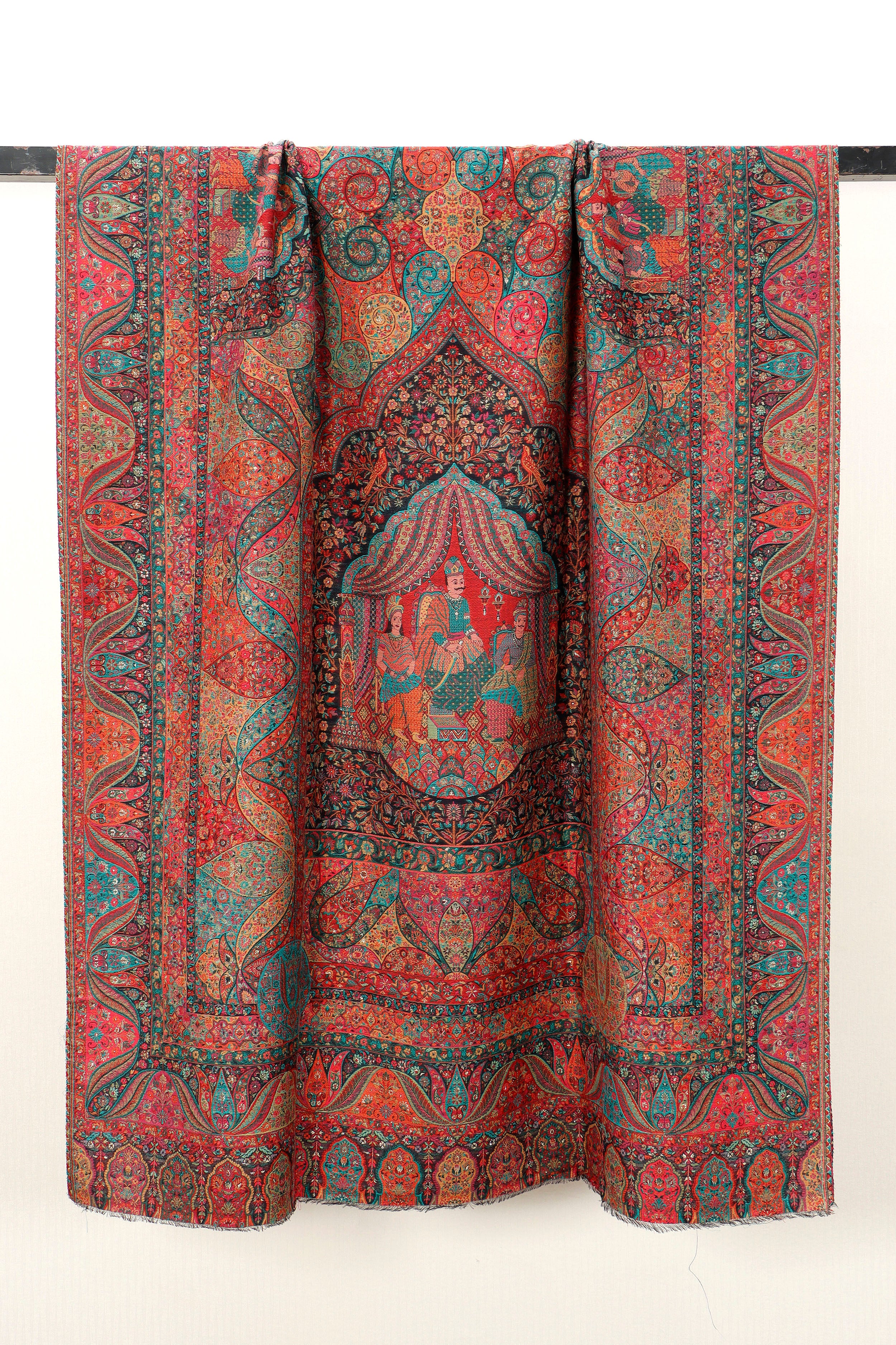 Kani Zari Shawl Kashmiri wool statement shawl with zari work, front view