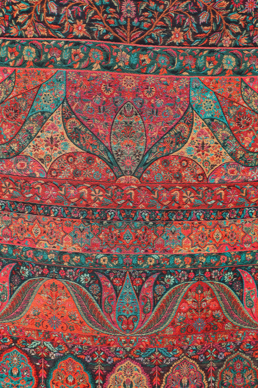 Kani Zari Shawl Kashmiri wool statement shawl with zari work, draped view