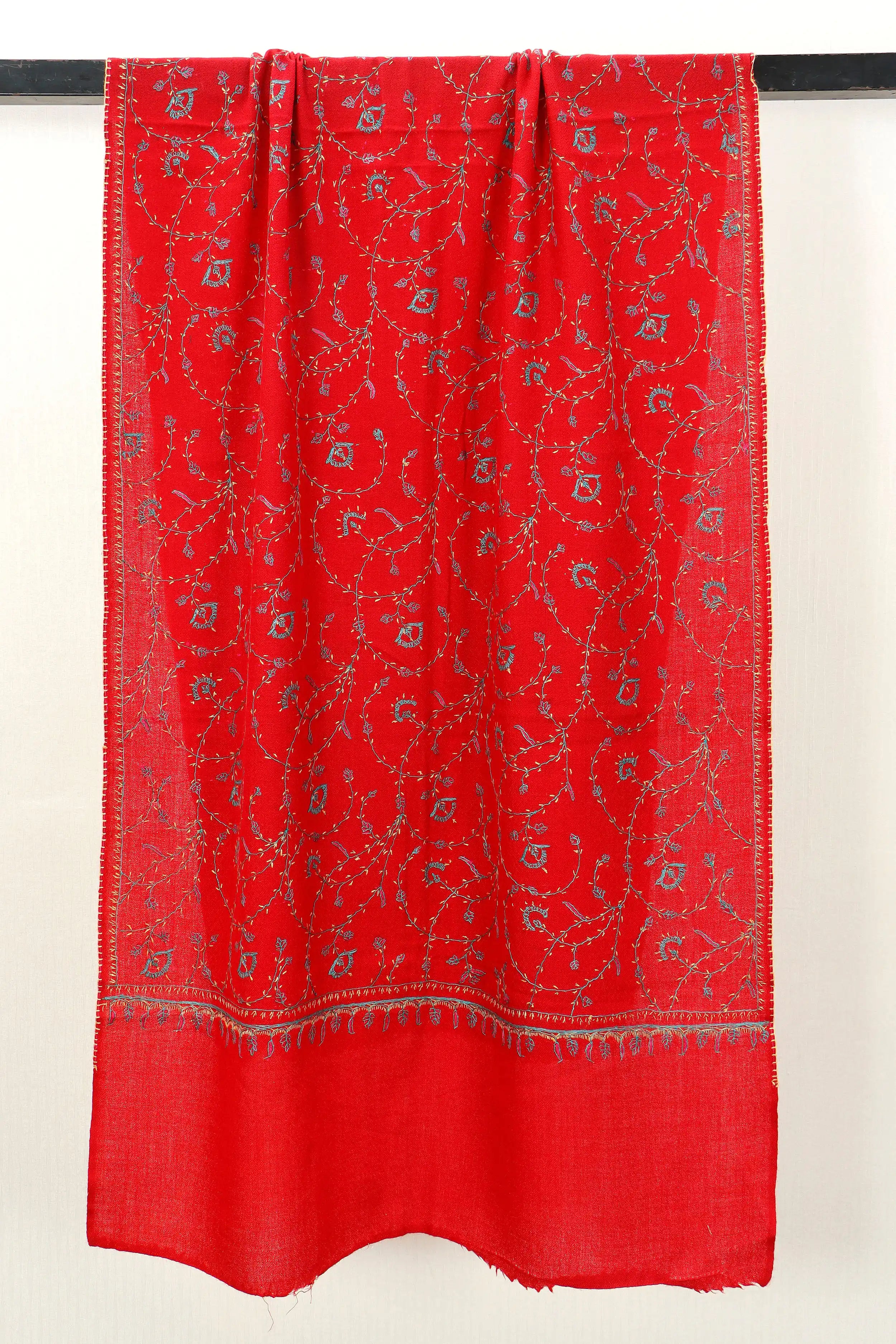 Kashmiri Aari Embroidered Stole – Crimson Red