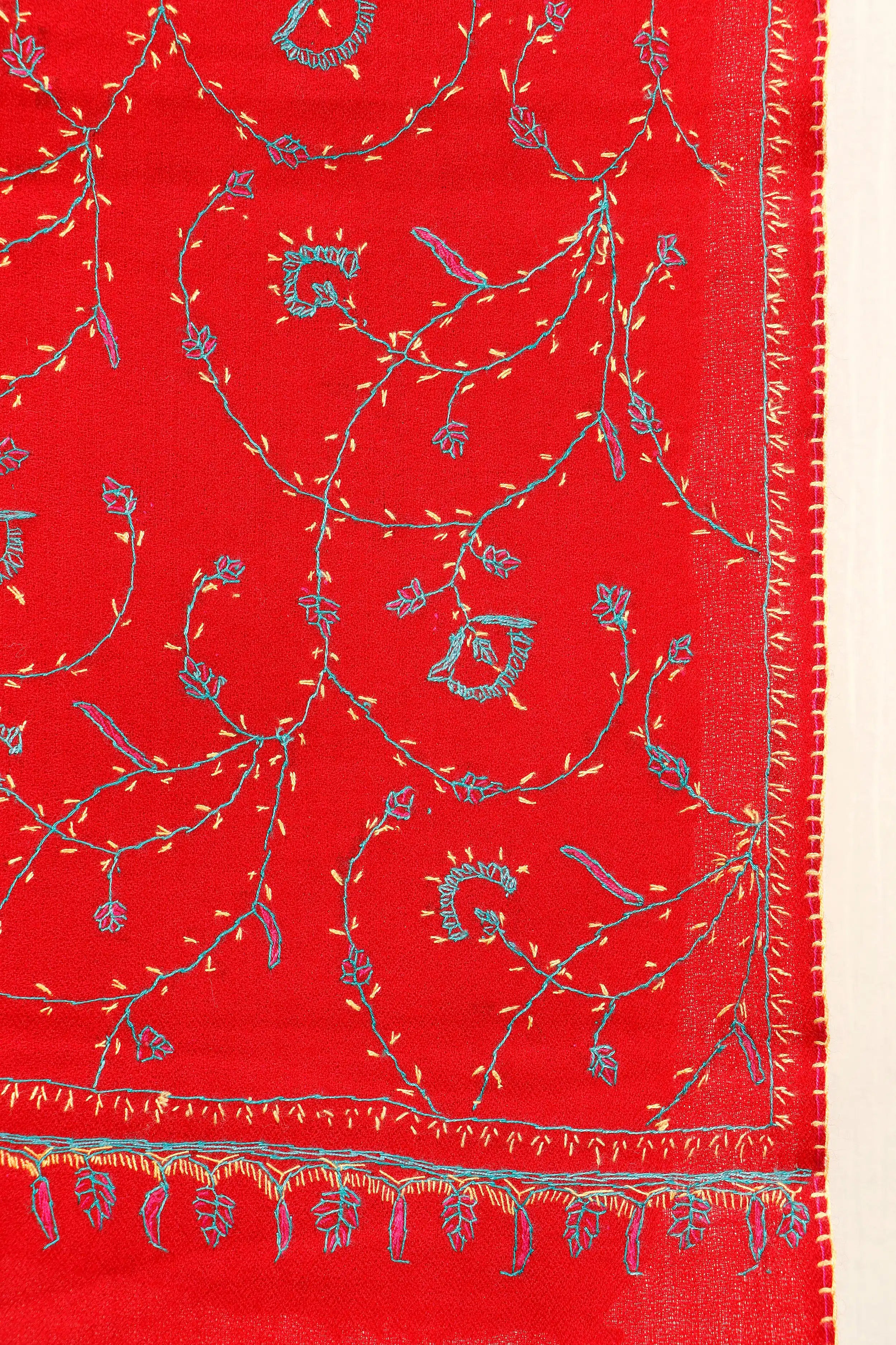 Kashmiri Aari Embroidered Stole – Crimson Red