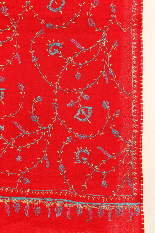 Kashmiri Aari Embroidered Stole – Crimson Red