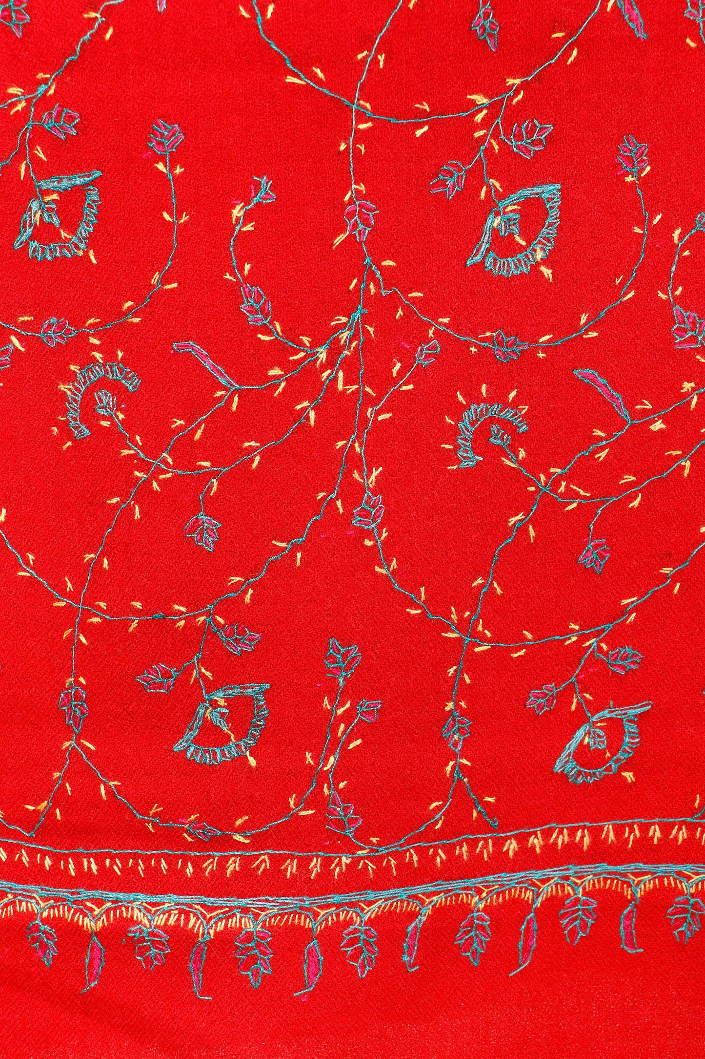 Kashmiri Aari Embroidered Stole – Crimson Red