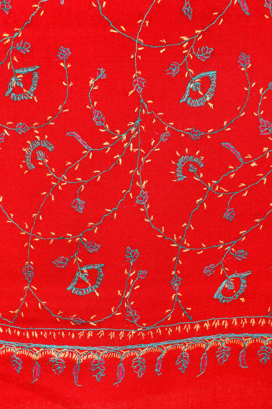Kashmiri Aari Embroidered Stole – Crimson Red