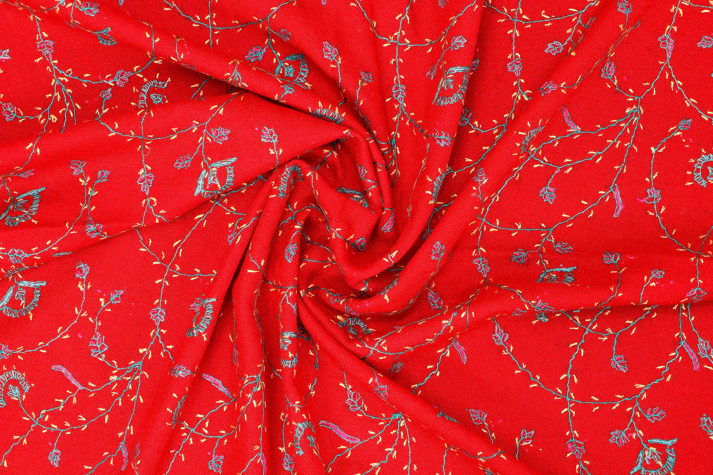 Kashmiri Aari Embroidered Stole – Crimson Red